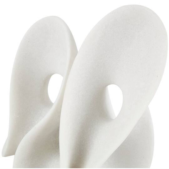 12.5" White Polystone Abstract Wavy Shaped Sculpture with Cutouts and Speckled Texturing